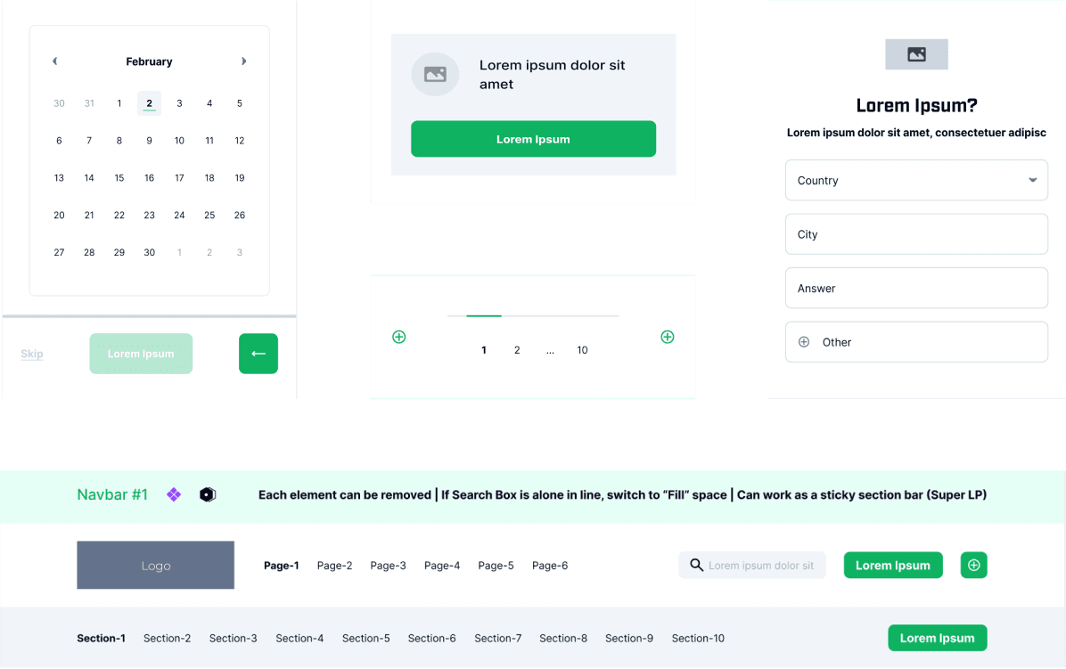 Reusable calendar, form, pagination and navigation components