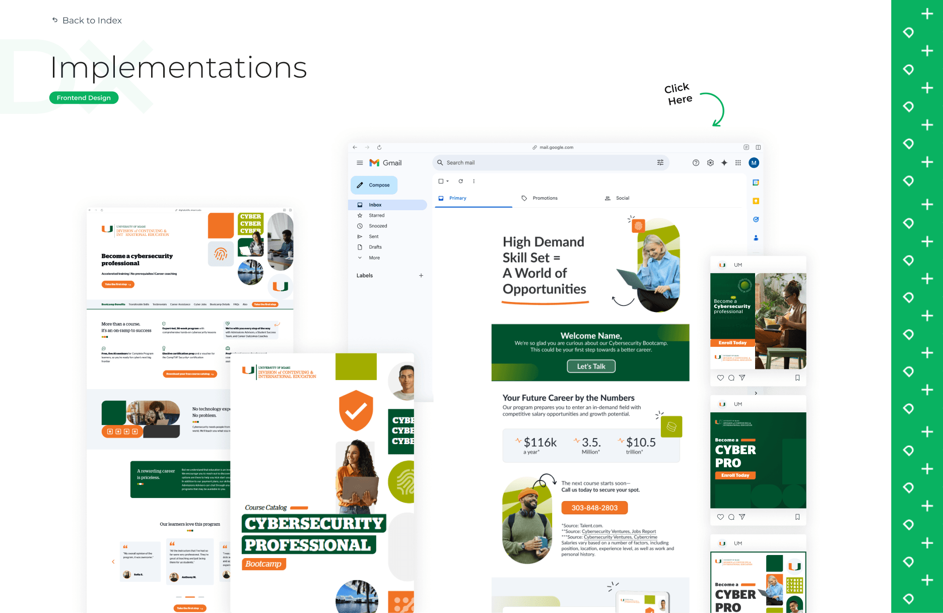 Coordinated university email, social and brochure designs from the brand guidelines